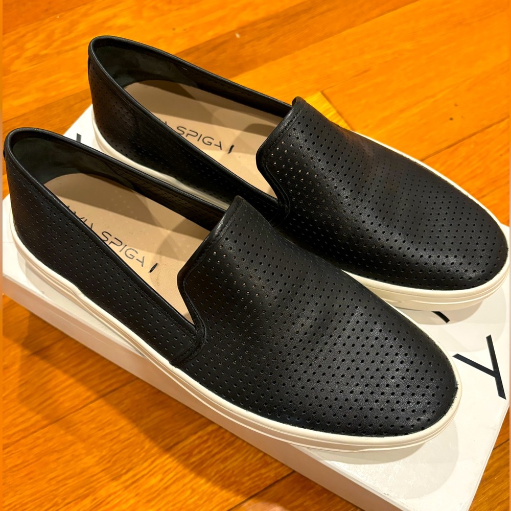 Via Spiga Black Leather Slip Ons - Brand New!